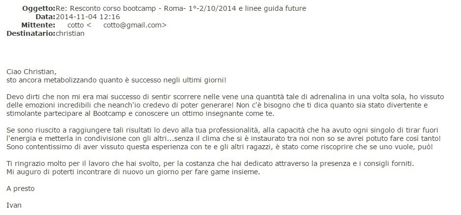 Feedback Bootcamp Roma 1-2 Novembre 2014 - Ivan