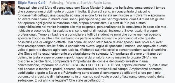 Feedback Steve consulenza Skype 26 Gennaio 2015 - Eligio