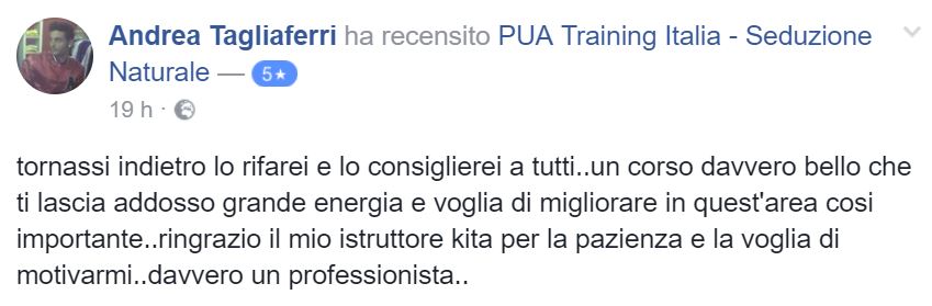 recensione corso individuale di 4 giorni Febbraio 2018 - Andrea