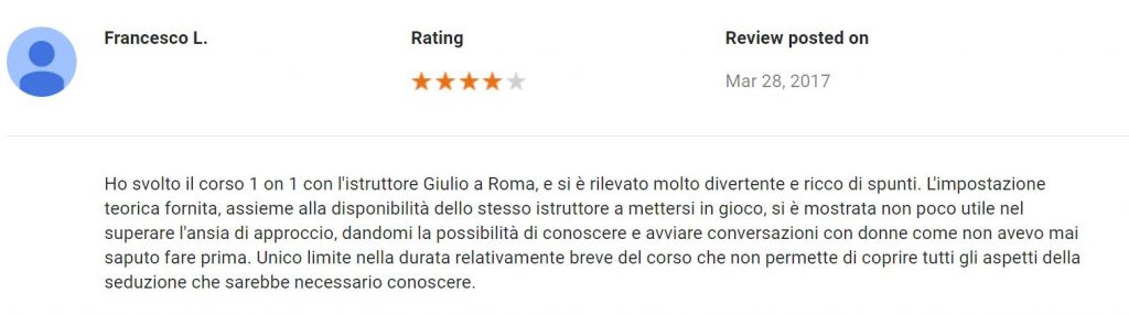 recensione dal 1on1 di Roma del 23 Marzo 2017 - Francesco
