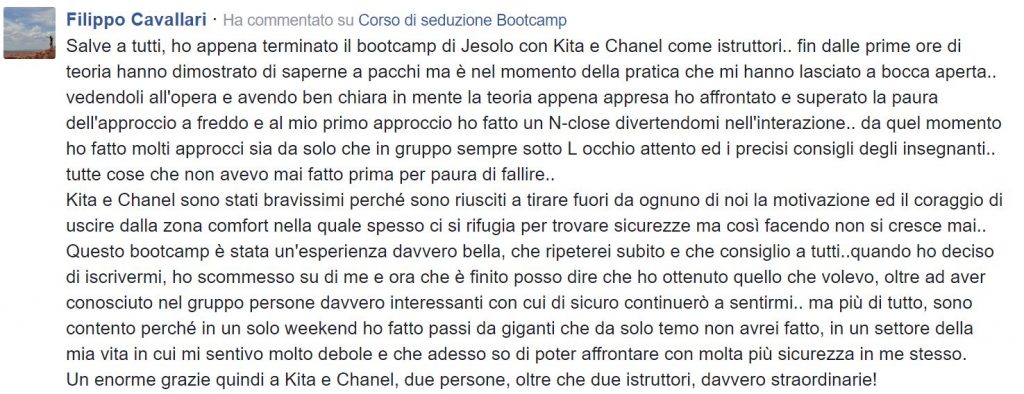 feedback Bootcamp 4-6 Agosto 2017 Jesolo - Filippo