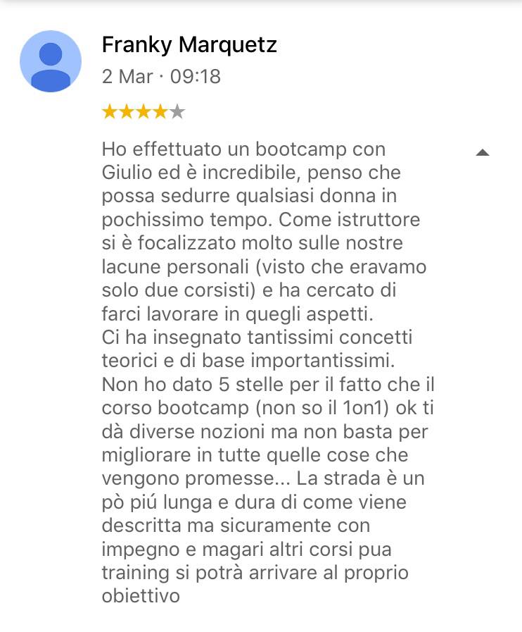 recensione Bootcamp Roma Febbraio 2018 - Francesco
