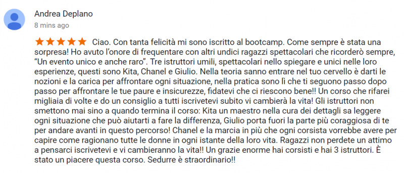 recensione bootcamp Torino 7-8 Aprile 2018 - Andrea