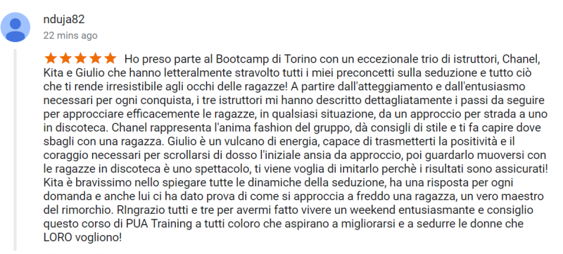 recensione bootcamp Torino 7-8 Aprile 2018 - Domenico