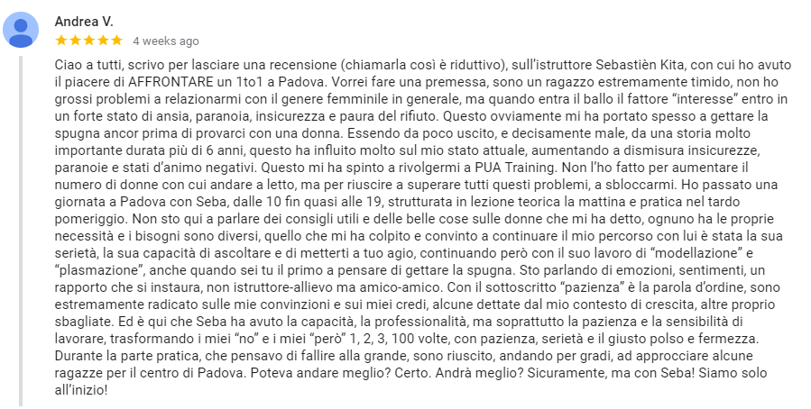 recensione 1on1 Padova - Luglio 2018 - Andrea