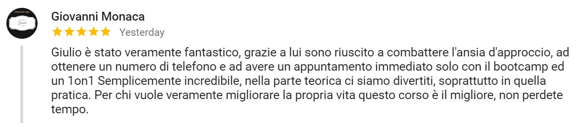 recensione Bootcamp Roma Ottobre 2018 - Giovanni