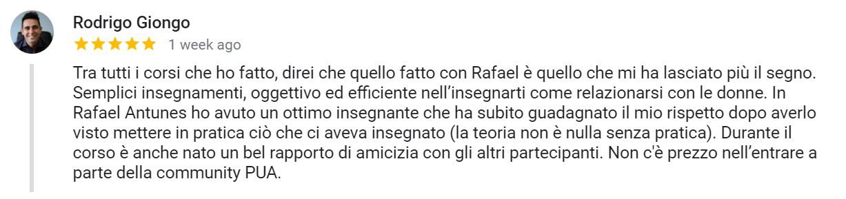 recensione Rodrigo (corsista di Rafael / PUATraining Brasile)