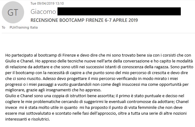 recensione Bootcamp Firenze - Aprile 2019 - Giacomo