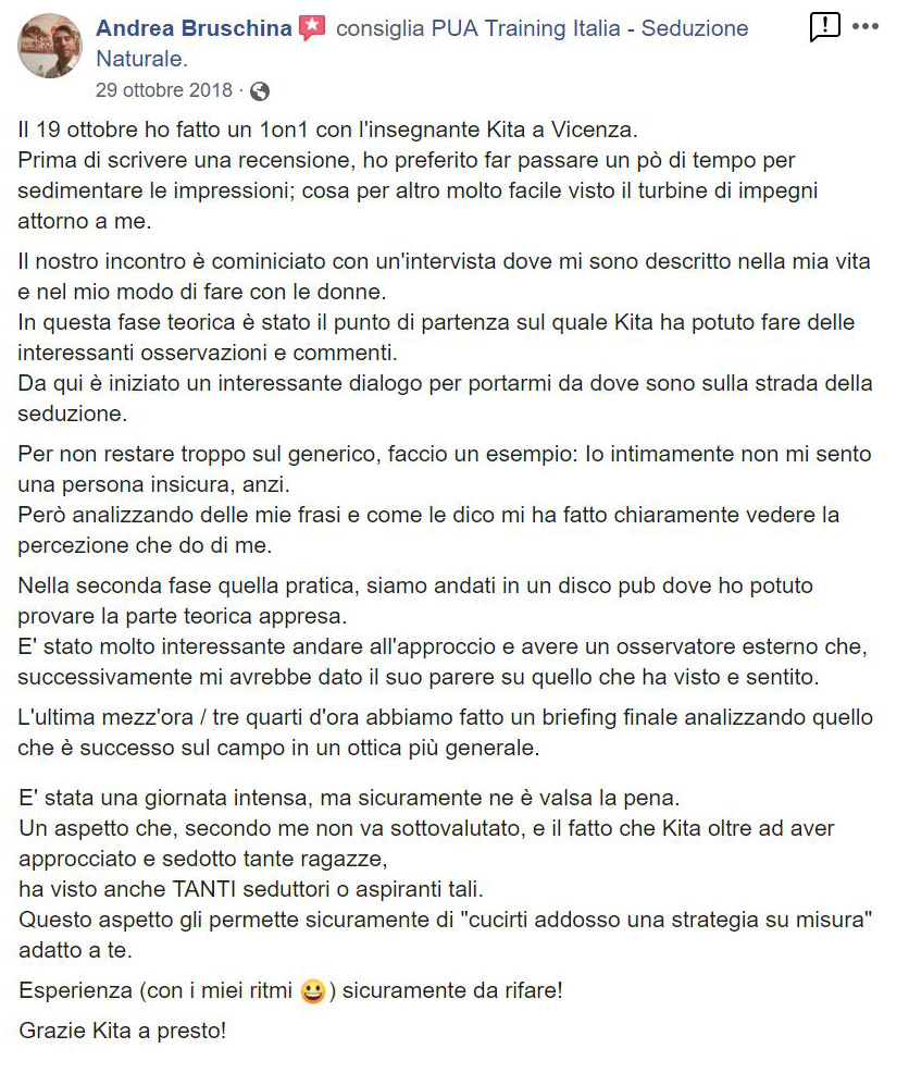 recensione Andrea 1on1 - Ottobre 2018