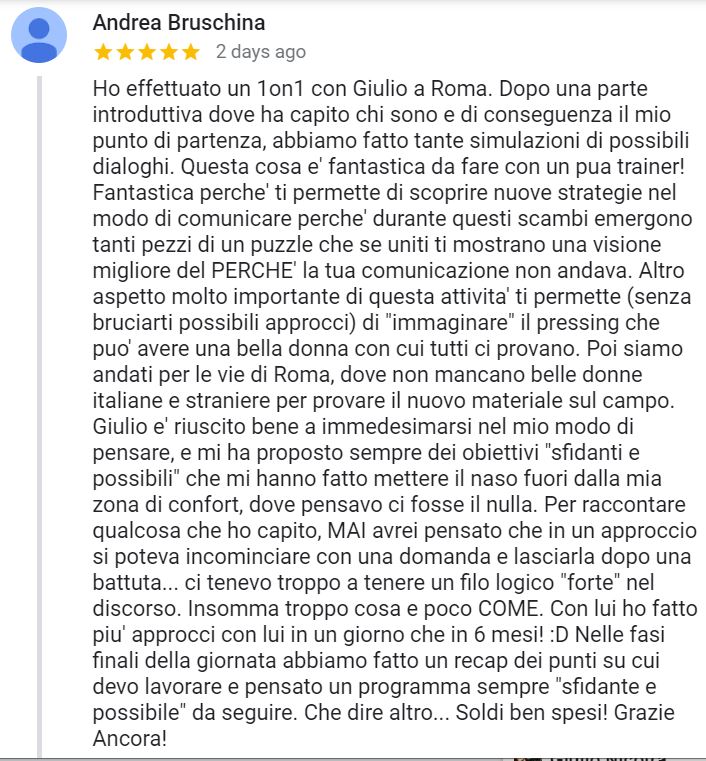 recensione Andrea 1on1 Roma - Giugno 2019