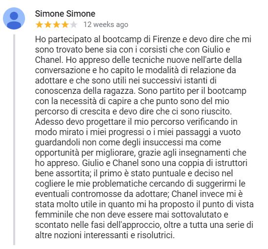 recensione Simone Bootcamp Firenze - Aprile 2019
