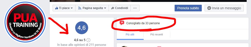 valutazione generale e raccomandazioni che attestano sulla nostra pagina Facebook che i corsi di seduzione funzionano